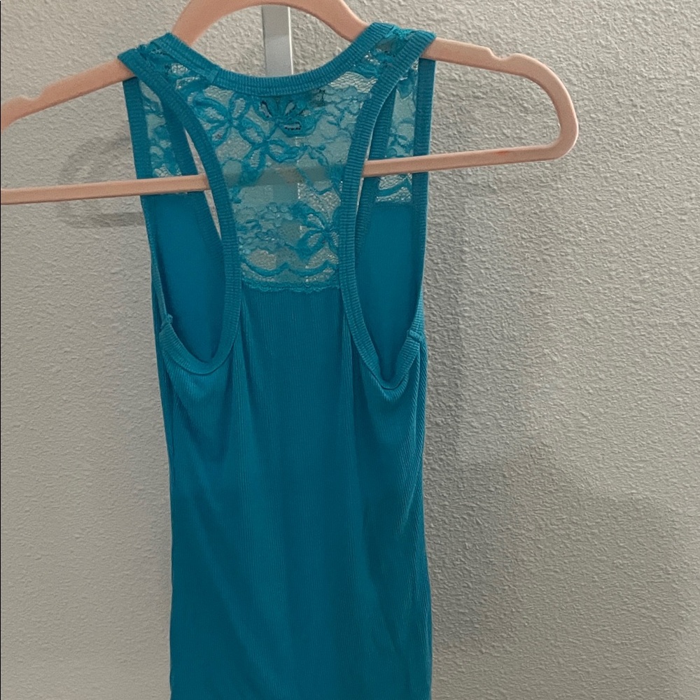bebe Turquoise Lace-Back Rhinestone Logo Tank - Picture 4 of 5